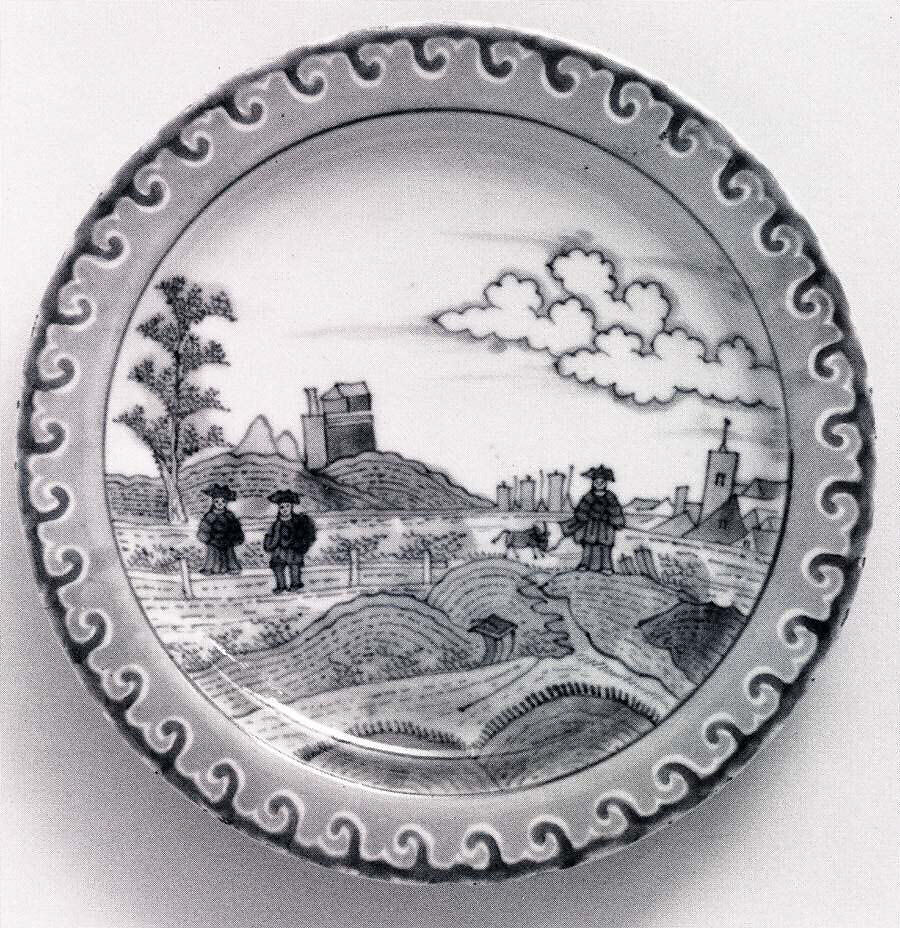 Plate with Dutch Landscape, Porcelain with underglaze blue decoration (Arita ware), Japan 