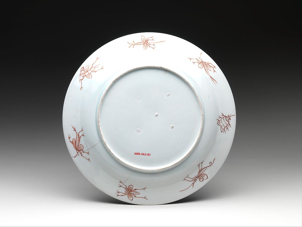 Plate Depicting Lady with a Parasol, Design attributed to Cornelis Pronk (Dutch, Amsterdam 1691–1759 Amsterdam), Porcelain painted with cobalt blue under and colored enamels over transparent glaze (Hizen ware; Imari type), Japan