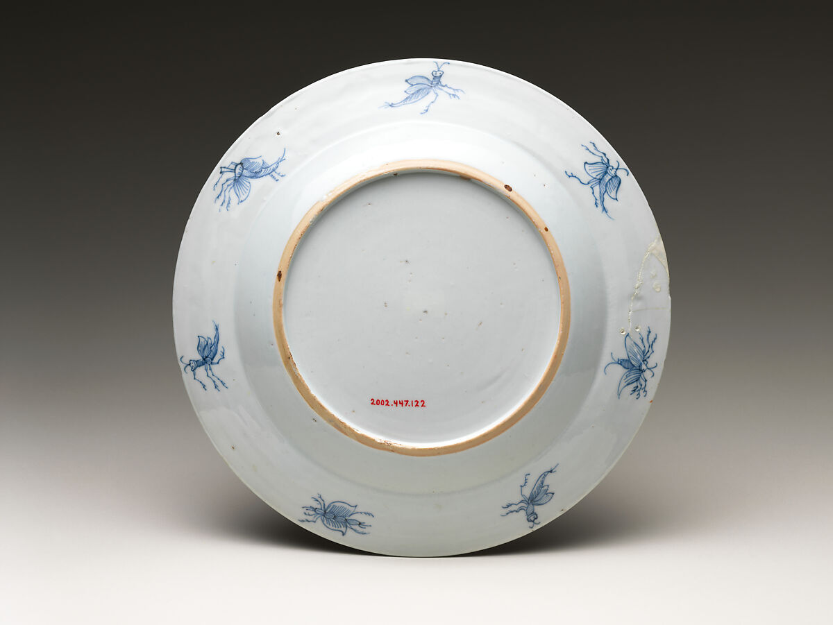 Dish Depicting Lady with a Parasol, Design attributed to Cornelis Pronk (Dutch, Amsterdam 1691–1759 Amsterdam), Porcelain painted with cobalt blue under and colored enamels over transparent glaze (Hizen ware; Imari type), Japan