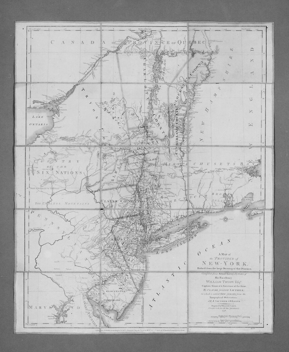 Map of the Province of New York, William Faden the Younger (British, London 1749–1836 Shepperton), Ink on paper mounted on canvas 