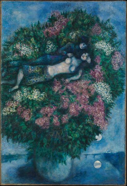 Lovers among Lilacs, Marc Chagall (French, Vitebsk 1887–1985 Saint-Paul-de-Vence), Oil on canvas 