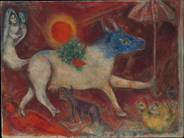 Cow with a Parasol, Marc Chagall (French, Vitebsk 1887–1985 Saint-Paul-de-Vence), Oil on canvas 