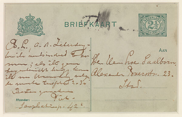 Untitled (River Landscape with Bridge), Piet Mondrian (Dutch, Amersfoort 1872–1944 New York), Black chalk on postcard