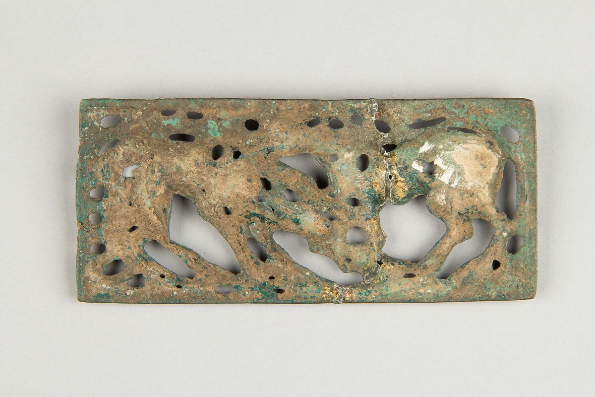 Belt Plaque with Fighting Horses, Bronze, Northwest China