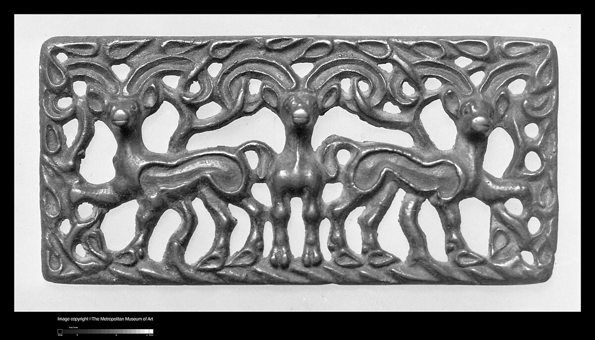 Belt Plaque with Three Ibexes, Bronze, Northwest China