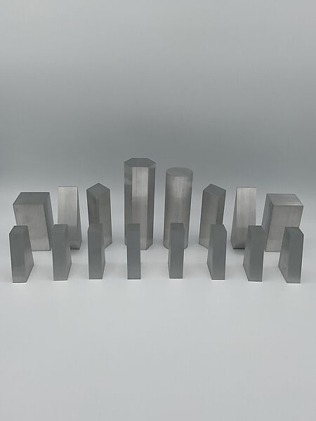 Chess Set Geometric, Larry Mohr (American, 1921–2013), Aluminum and bronze