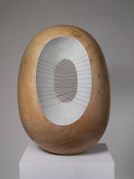 Oval Form with Strings and Color, Barbara Hepworth (British, 1903–1975), Elmwood, painted Elmwood, and cotton string