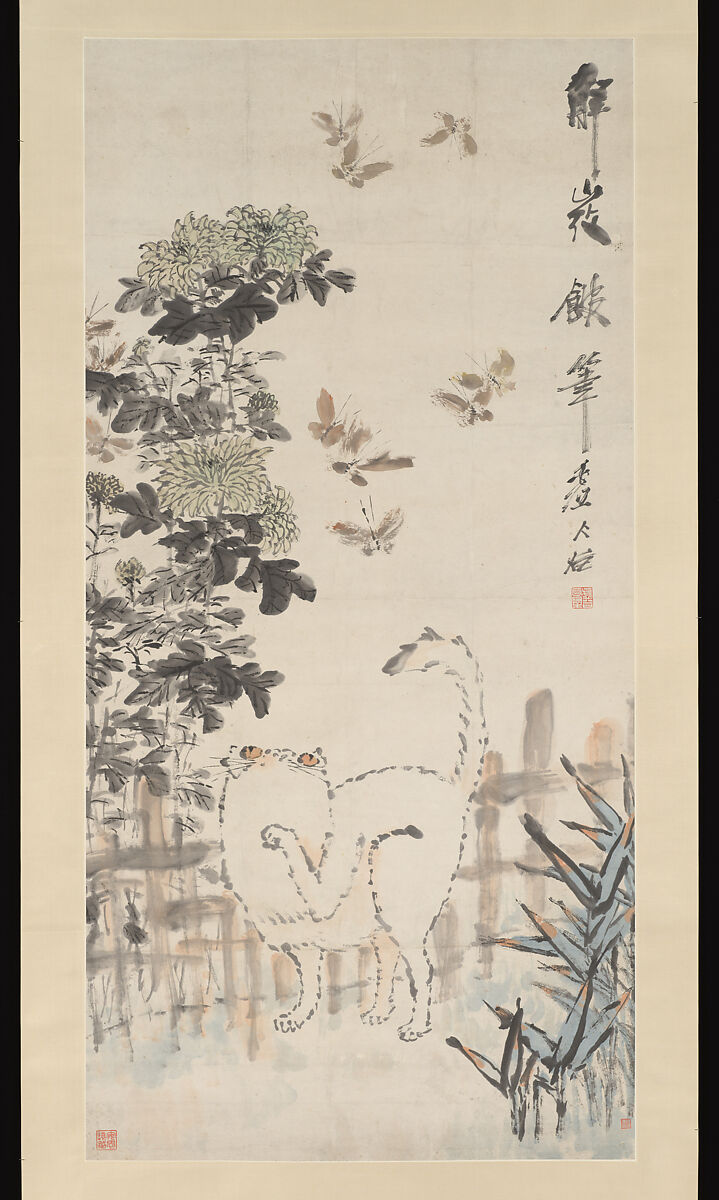 Cat and Butterfly, Xugu (Zhu Huairen) (Chinese, 1823–1896), Hanging scroll; ink and color on paper, China 