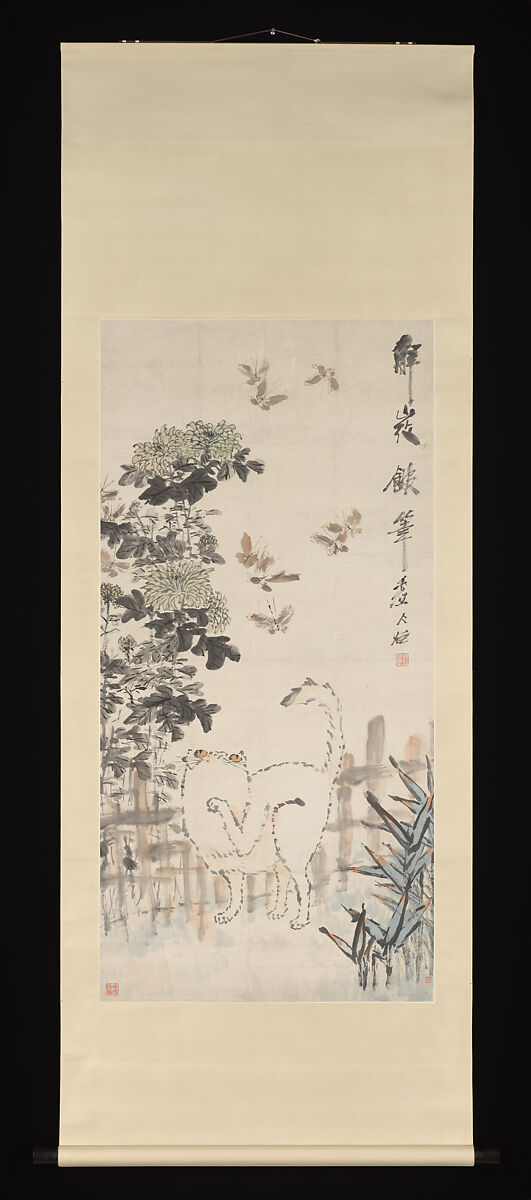 Cat and Butterfly, Xugu (Zhu Huairen) (Chinese, 1823–1896), Hanging scroll; ink and color on paper, China