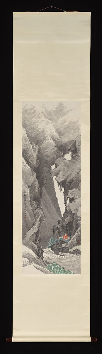 Meditation in a Cave, Ren Yu (Chinese, 1853–1901), Hanging scroll; ink and color on paper, China