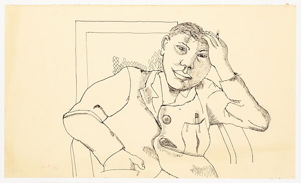 Seated Man Smoking, Lucian Freud (British (born Germany), Berlin 1922–2011 London), Pen and black ink on paper 