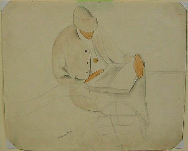 Seated Figure Reading, Wyndham Lewis (British (born Canada), Amherst 1882–1957 London), Graphite and watercolor on paper 