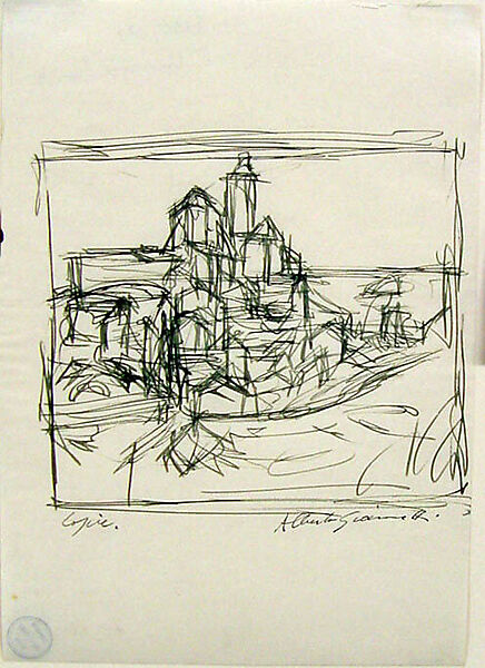 Hill Town, Alberto Giacometti (Swiss, Borgonovo 1901–1966 Chur), Pen and ink on paper 