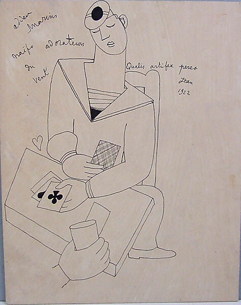 Les Cartes, Jean Cocteau (French, Maisons-Laffitte 1889–1963 Milly-la-Forêt), Pen and black ink on board 