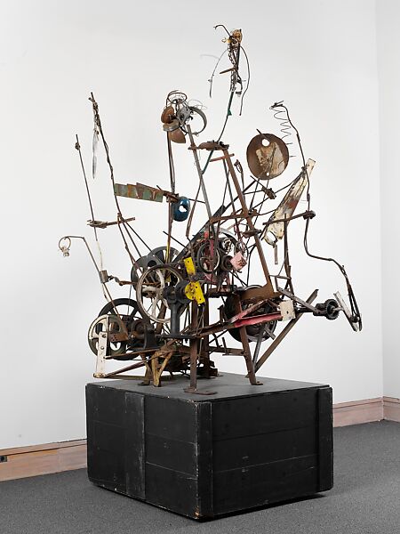 Narva, Jean Tinguely (Swiss, 1925–1991), Steel bars, metal wheel, tubes, cast iron, wire, aluminum, string, electric motor 220 v