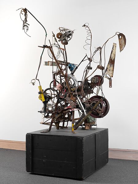 Narva, Jean Tinguely (Swiss, 1925–1991), Steel bars, metal wheel, tubes, cast iron, wire, aluminum, string, electric motor 220 v