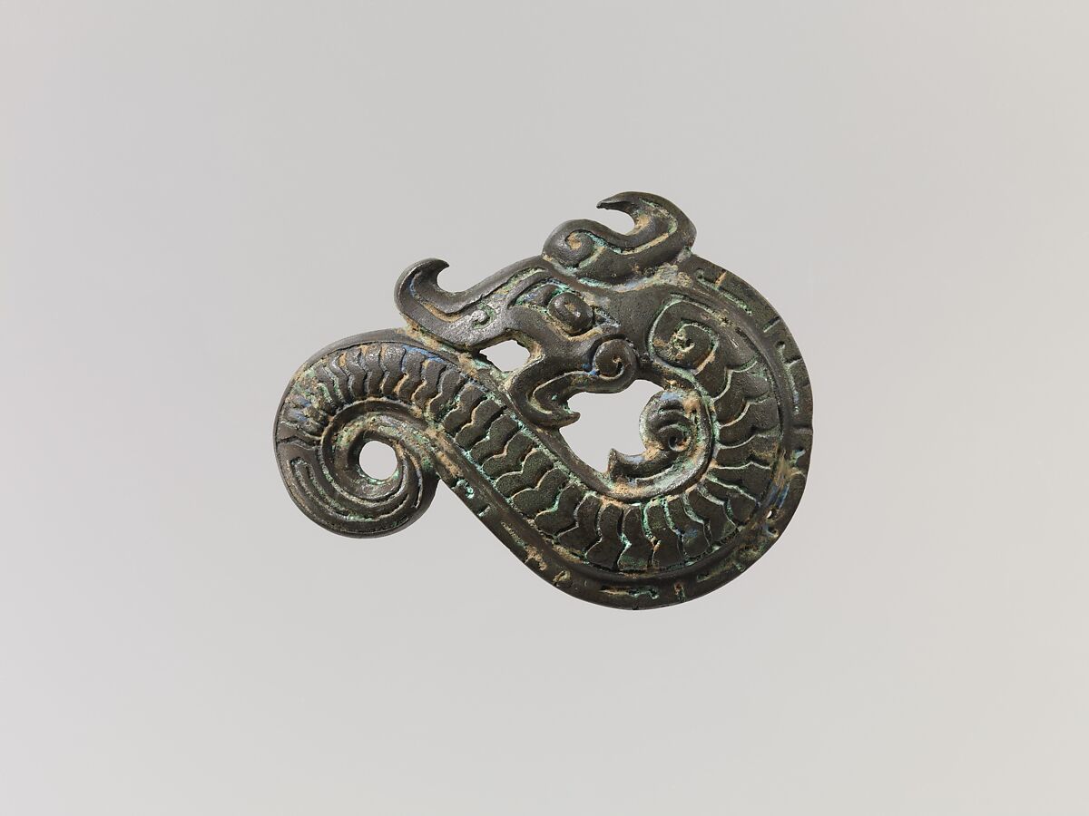 Appliqué in the Form of a Dragon, Bronze, China 