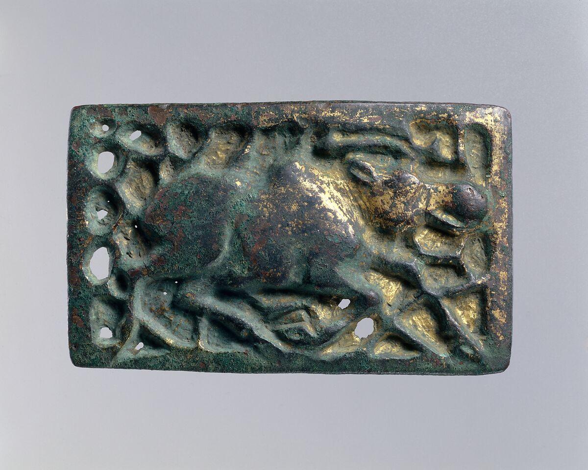 Plaque, Gilded bronze, North China 
