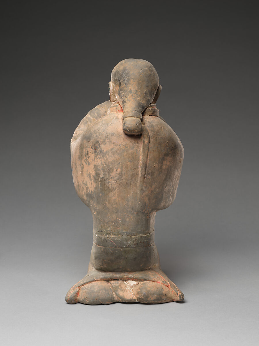 Kneeling Lady in Greeting Gesture, Earthenware with traces of pigments over white slip, China