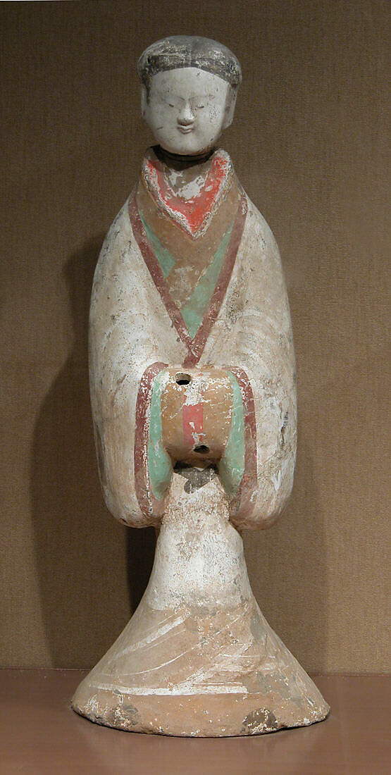 Standing Lady Attendant, Earthenware with pigment, China 