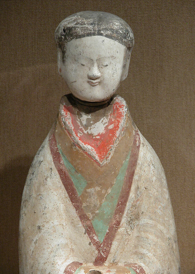 Standing Lady Attendant, Earthenware with pigment, China