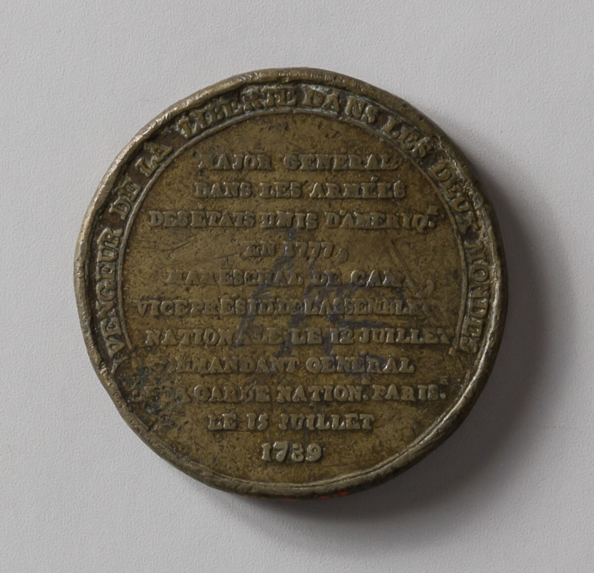 Medal of the Marquis de Lafayette, Pierre Simon Benj. Duvivier (French, Paris 1730–1819 Paris), Probably brass