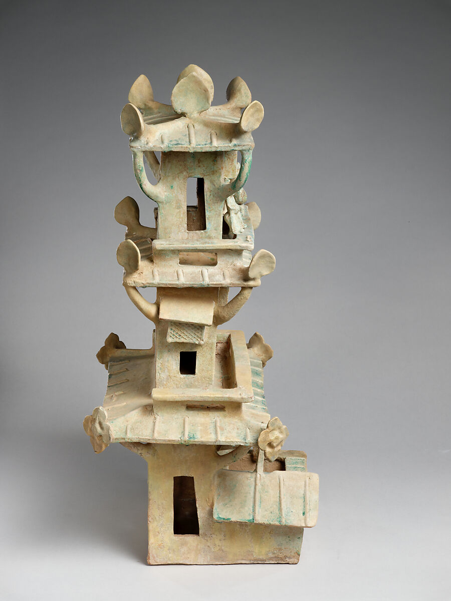 Multistoried Watchtower with Front Court, Earthenware with green lead glaze, China