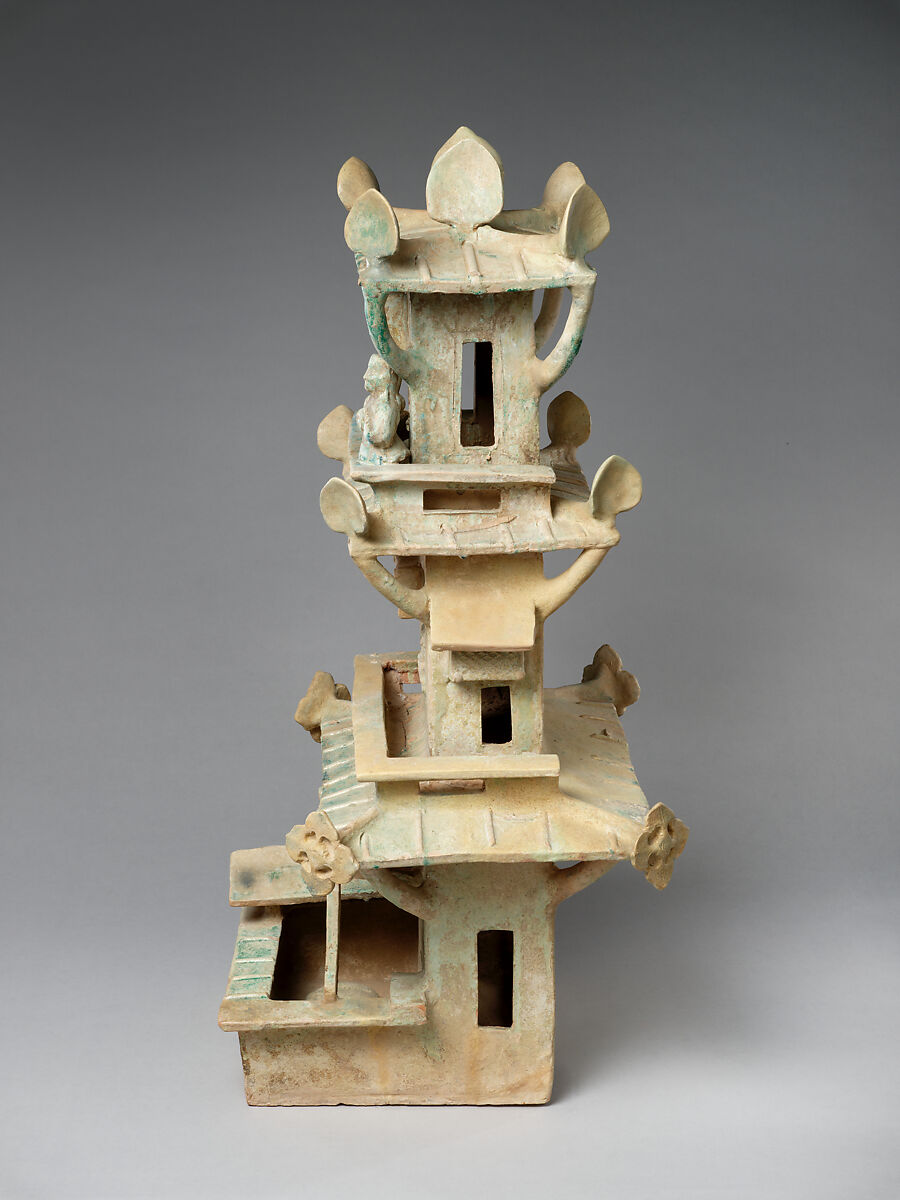 Multistoried Watchtower with Front Court, Earthenware with green lead glaze, China