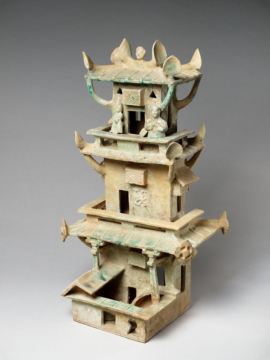 Multistoried Watchtower with Front Court, Earthenware with green lead glaze, China