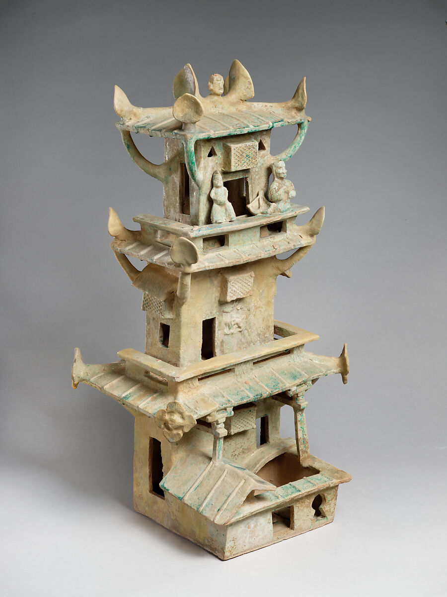 Multistoried Watchtower with Front Court, Earthenware with green lead glaze, China