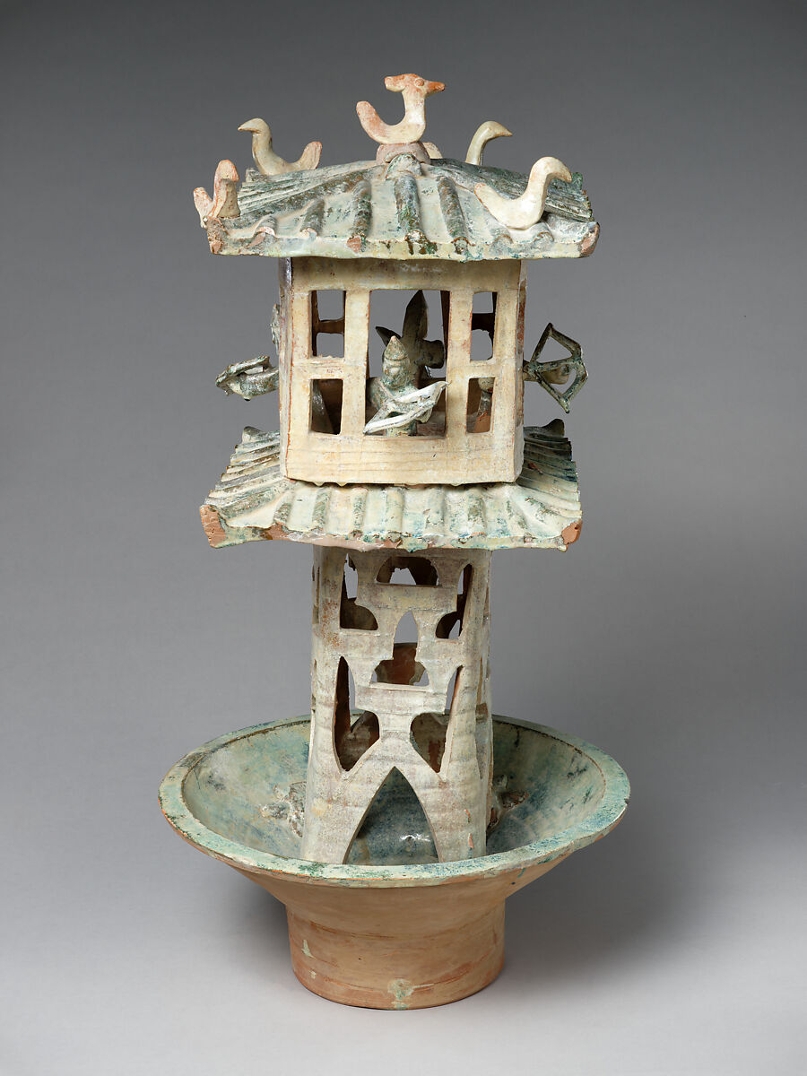Watchtower with Four Archers, Earthenware with green lead glaze, China