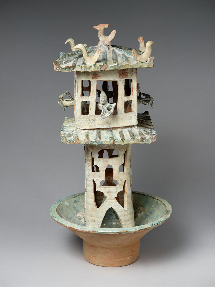 Watchtower with Four Archers, Earthenware with green lead glaze, China