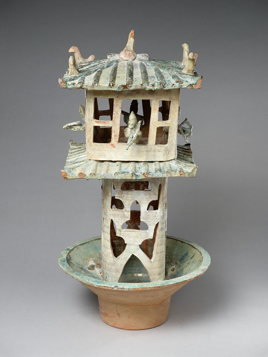 Watchtower with Four Archers, Earthenware with green lead glaze, China