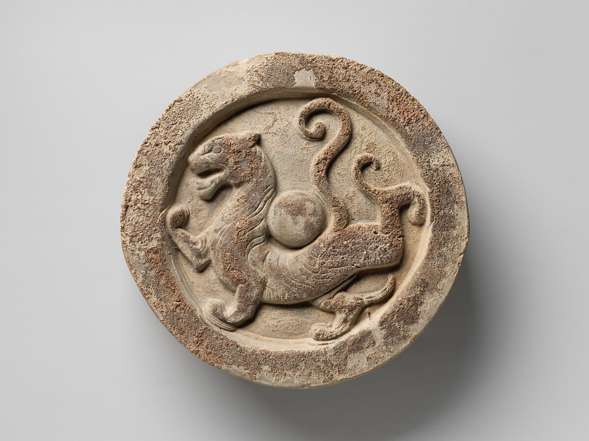 Roof tile end with tiger, Earthenware, China