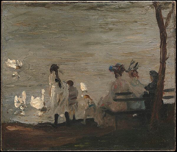 Swans in Central Park, George Bellows (American, Columbus, Ohio 1882–1925 New York), Oil on canvas 