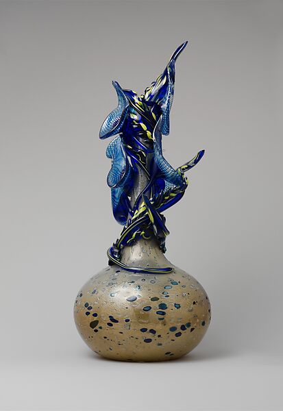 Speckled Gold Venetian with Cobalt Leaves and Stem, Dale Chihuly (American, born Tacoma, Washington 1941), Glass 