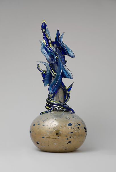 Speckled Gold Venetian with Cobalt Leaves and Stem, Dale Chihuly (American, born Tacoma, Washington 1941), Glass