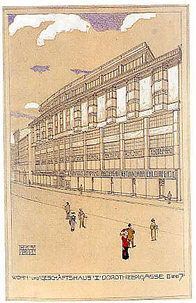 Wohn- und 'Geschäftshaus 'I' Dorotheergasse 5 und 7-': Design for a Viennese House and Department Store, Emil Hoppe (Austrian, Vienna 1876–1957 Salzburg), Graphite, color pencil, watercolor and opaque watercolor on paper 