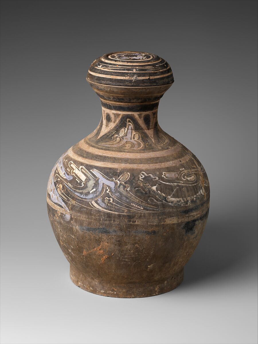 Covered Jar (Hu), Earthenware with painted decoration, China
