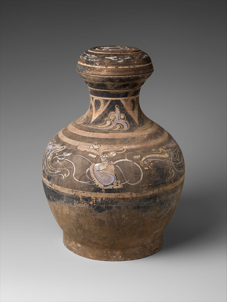 Covered Jar (Hu), Earthenware with painted decoration, China 