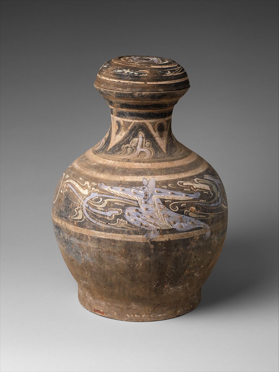 Covered Jar (Hu), Earthenware with painted decoration, China