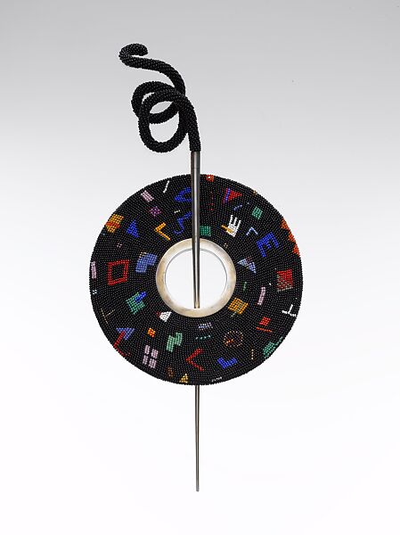 Fibula brooch, Jacqueline I. Lillie (French, born Marseille, 1941), Glass beads, silver, and silk thread
