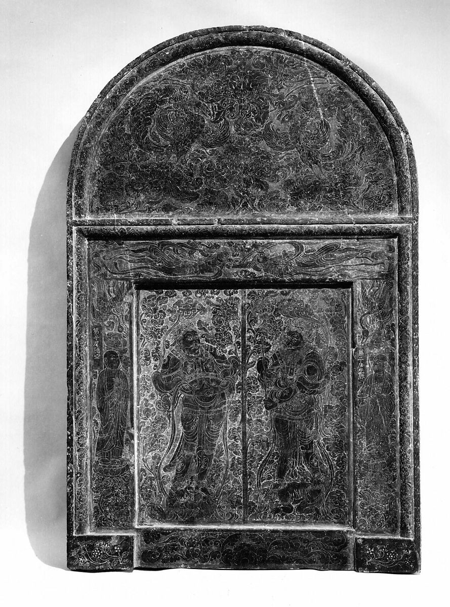 Panel in the Shape of a Sarcophagus Door, Limestone, China 