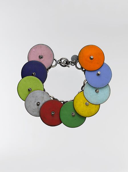 "Polka Dot" Bracelet, Joan Parcher (American, born Pittsburgh, Pennsylvania, 1956), Sterling silver, copper, and enamel 