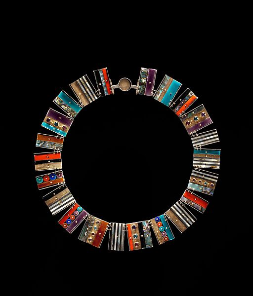 Necklace, Earl Pardon (American, Memphis 1926–1991 Boston), Silver, 14K gold, 22K gold, enamel, mother-of-pearl, ebony, and semi-precious stones 