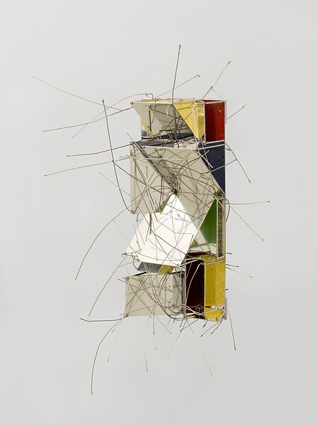 Brooch, Peter Skubic (Austrian (born Yugoslavia), Gornji-Milanovac 1935–2024 Burgenland), Stainless steel, enamel, cable tubing, lacquer, gold leaf, and printed paper