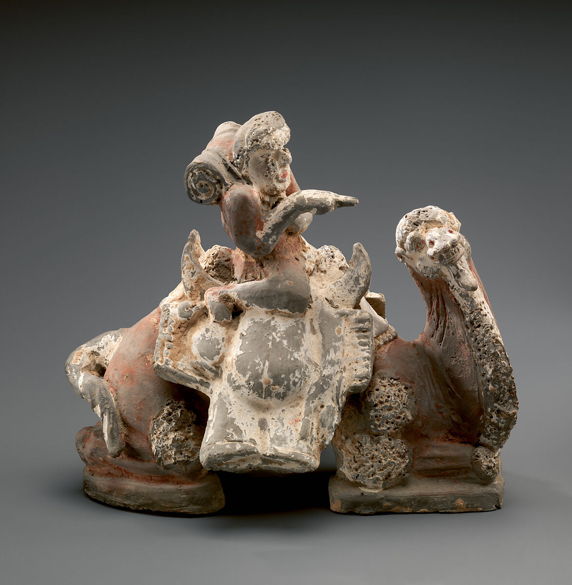 Camel and Rider, Earthenware with pigment, China 