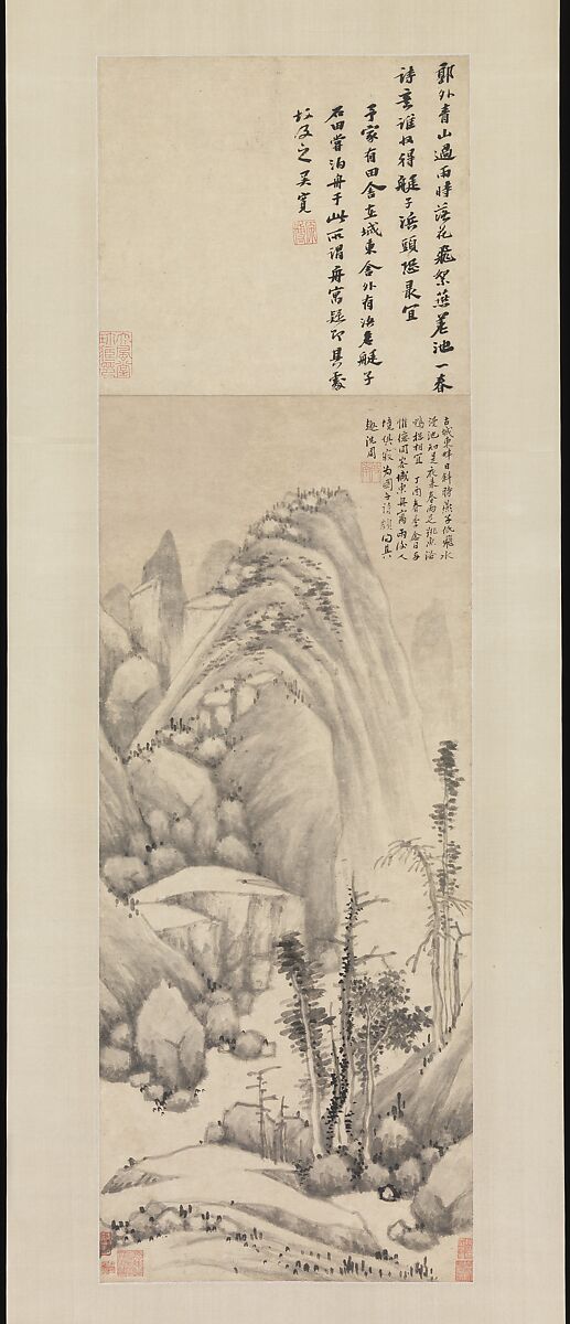 Anchorage on a rainy night, Shen Zhou (Chinese, 1427–1509), Hanging scroll; ink on paper, China 