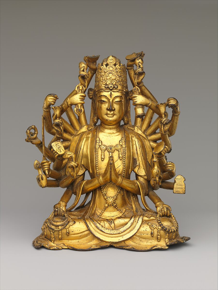 Avalokiteshvara in a Multiarmed Tantric Form, Gilt arsenical bronze, China, Yunnan Province 