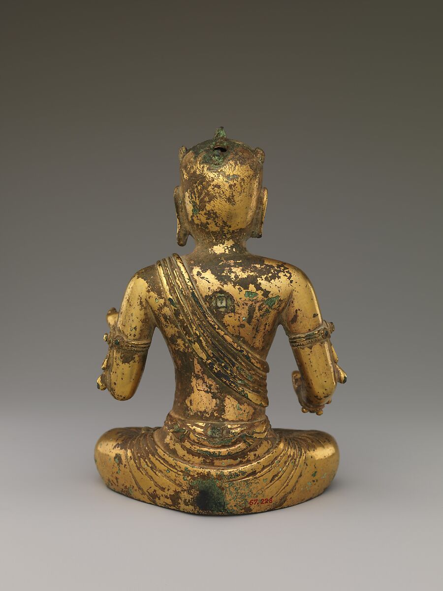 Manjushri,  Bodhisattva of Wisdom, with five knots of hair (Wuji wenshu), Gilt bronze; lost-wax cast, China
